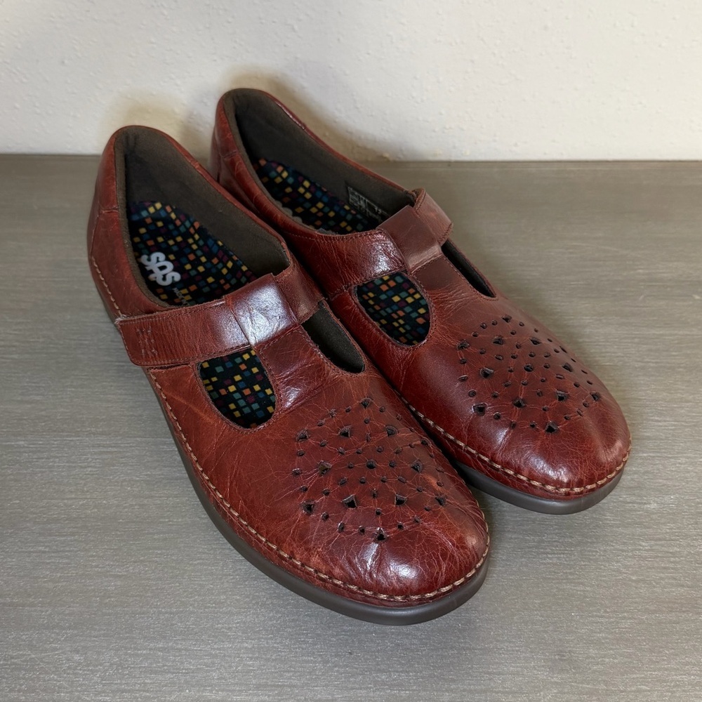 SAS Willow Chestnut Leather Perf Walking Shoe Women's Size 12N